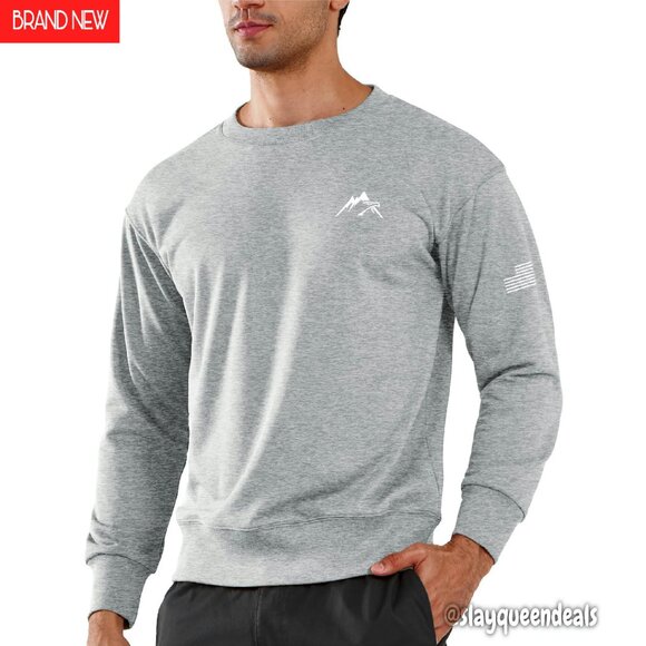 Men's Cotton Crewneck Sweatshirt Long Sleeve Athletic Gym Workout Casual